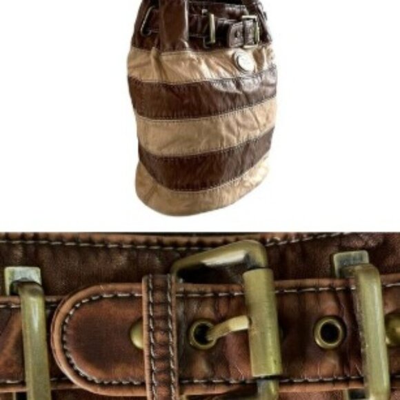 D & L Vogue Faux Leather Buckle Detail Striped Handbag - Picture 2 of 2